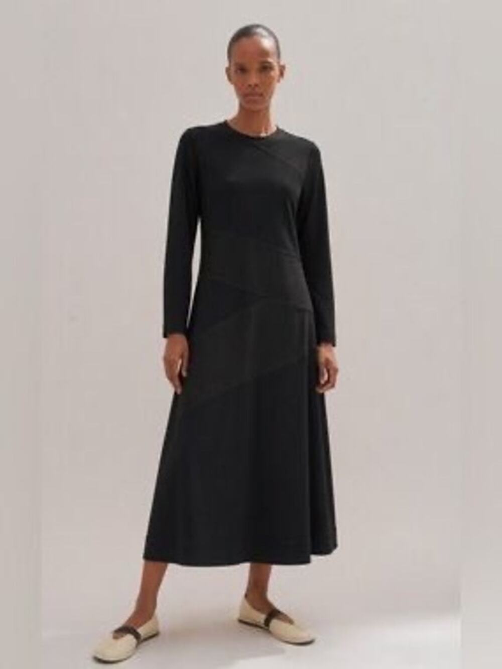 Me+Em Twist Front Fit and Flare Midi Maxi Long Sleeve Dress Black 14